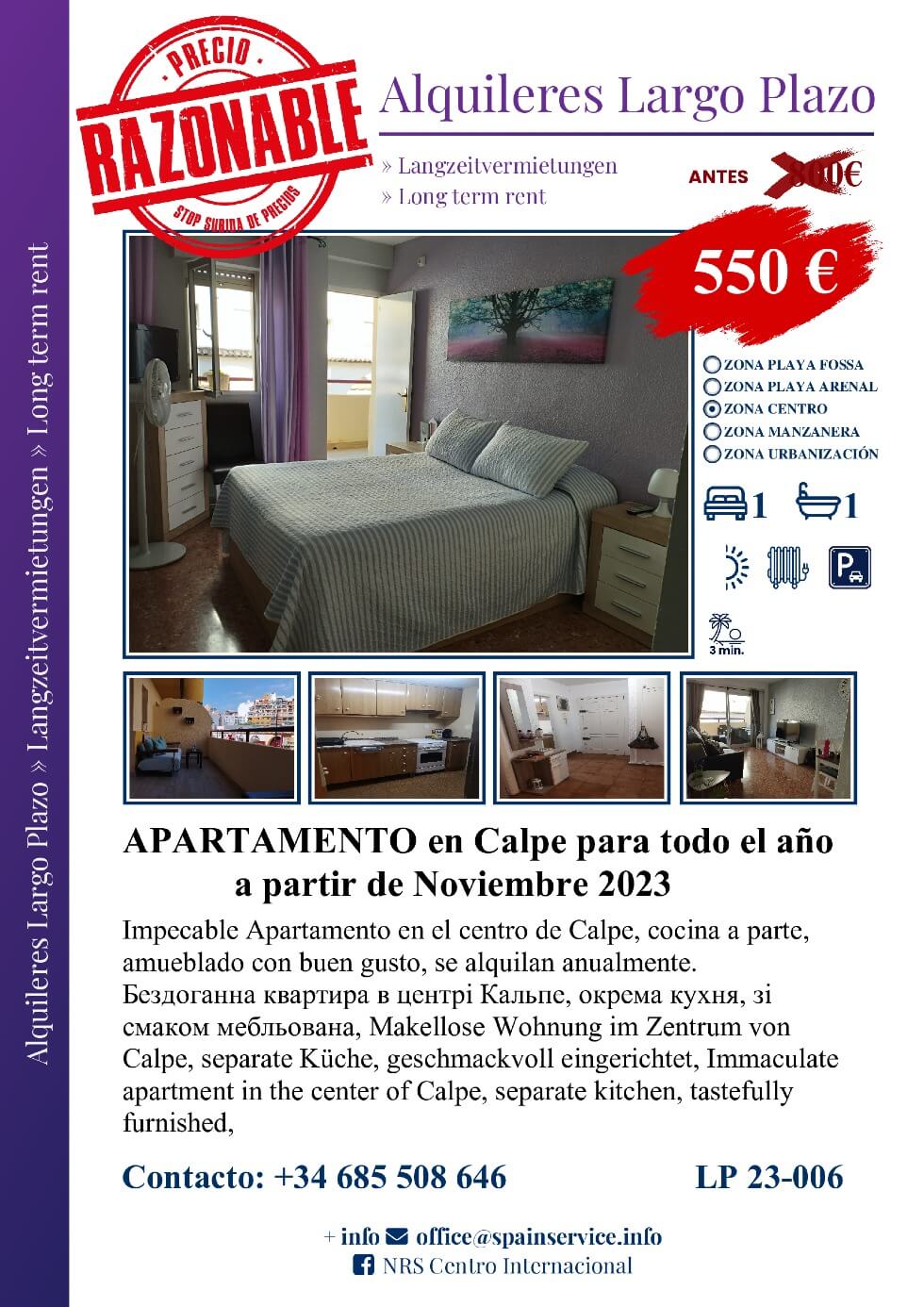 Alquiler Largo Plazo en Calpe - NRS CENTRO INTERNACIONAL