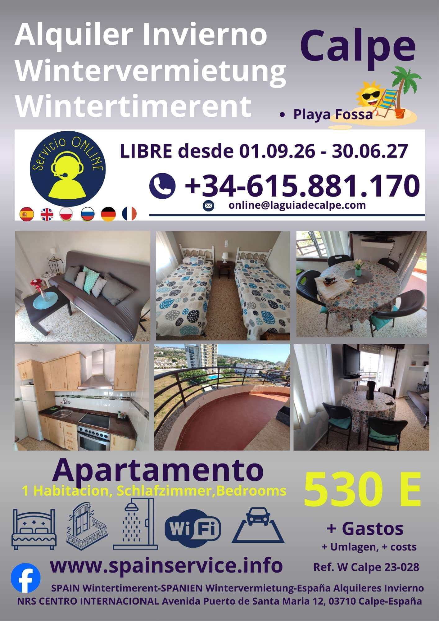 W 18-024 Alquiler de invierno en Calpe - Wintervermietung in Calpe - Wintertime rent in Calpe