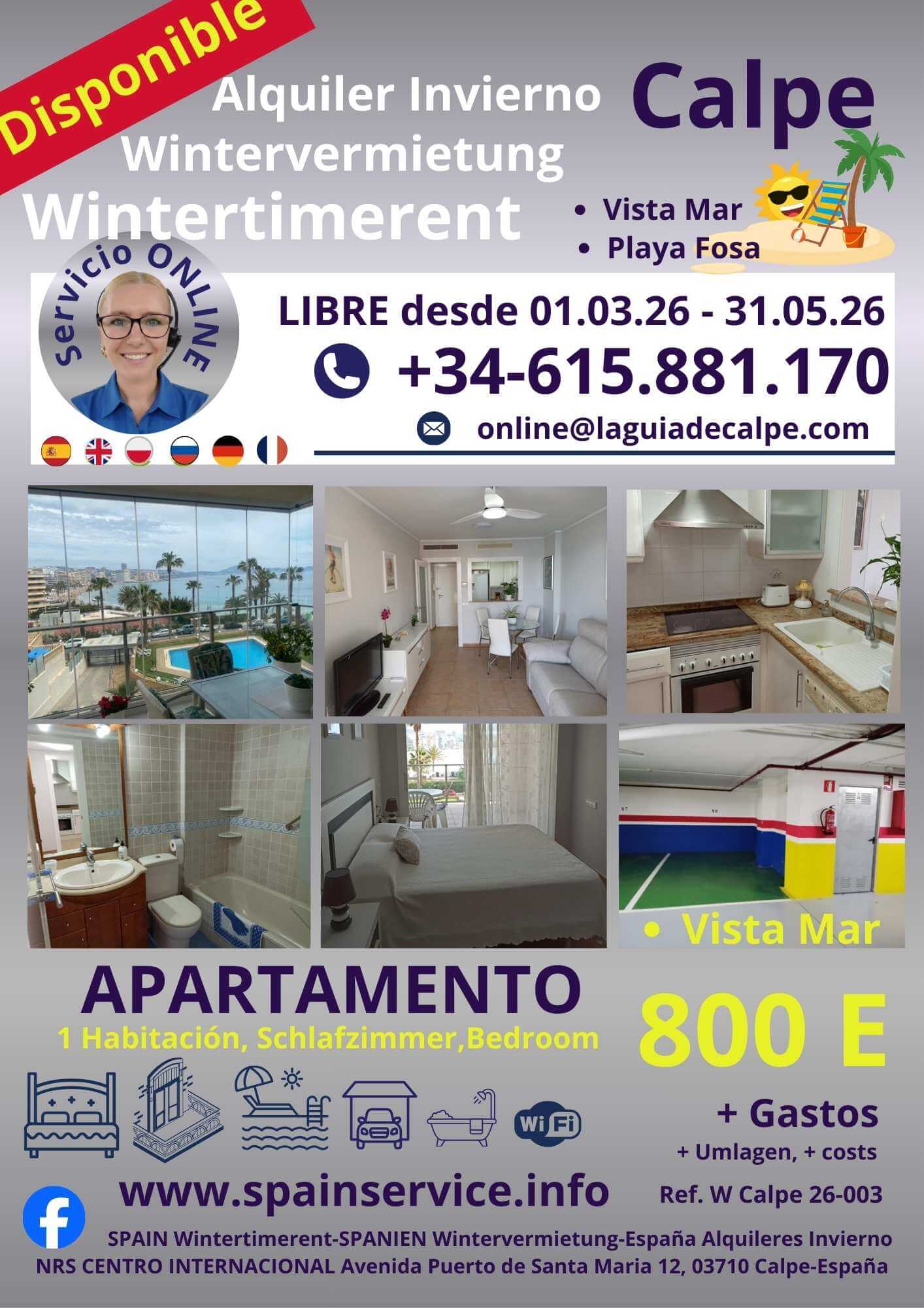 W 26-003 Alquiler de invierno de última hora en Calpe