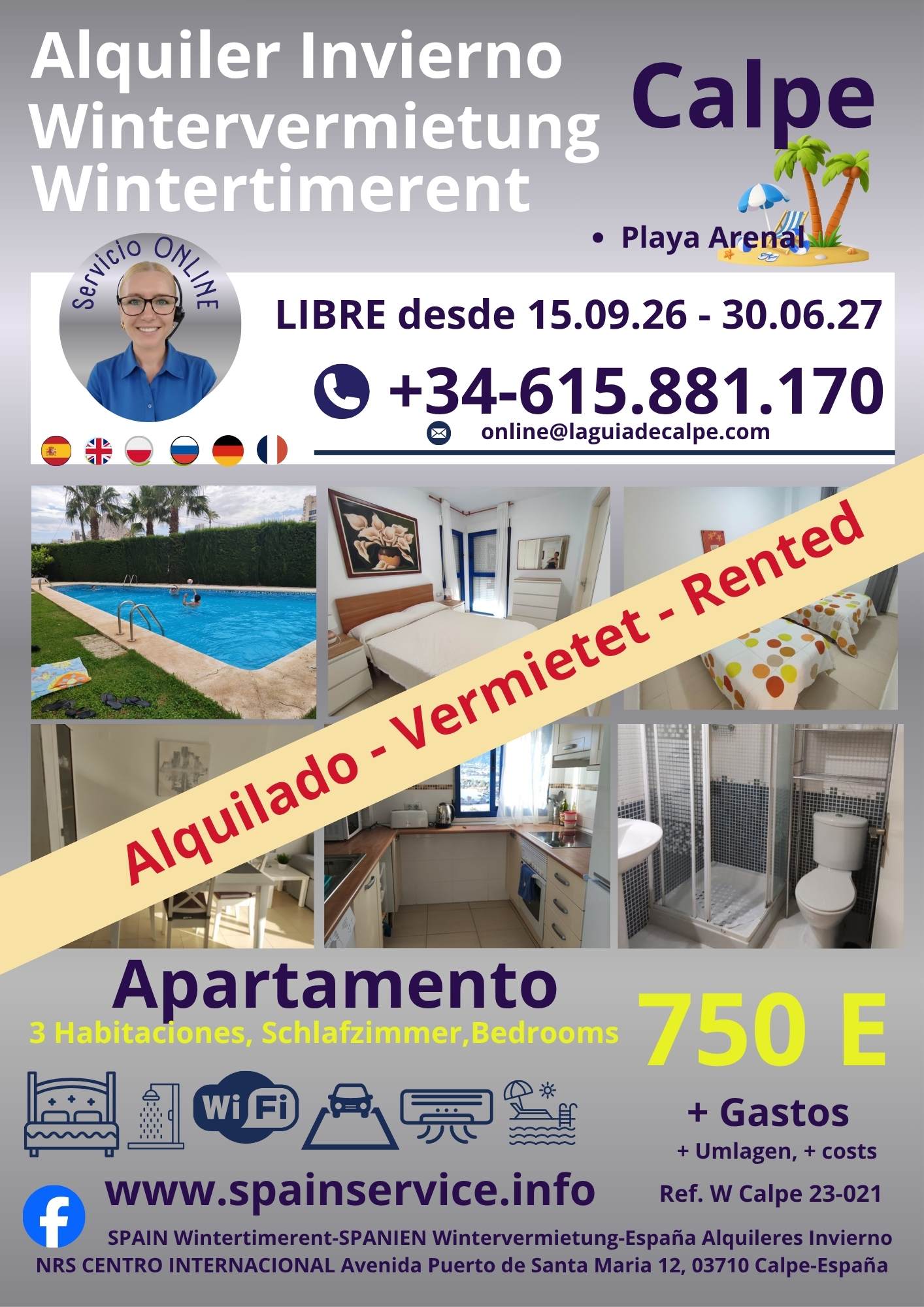 W 22-008 Alquiler de invierno en Calpe - Wintervermietung in Calpe - Wintertime rent in Calpe